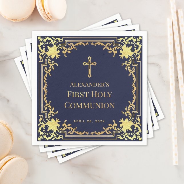 Servilleta De Papel Boy First Community Navy Blue Faux Gold Cross (Subido por el creador)