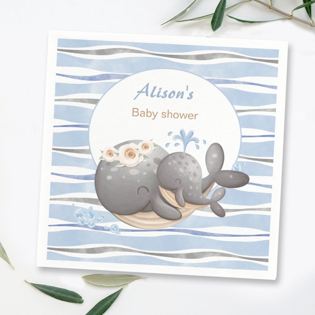 Servilleta De Papel Boy Nautical Whale Blue Summer Boy Baby Shower (Boy Nautical Whale Blue Summer Boy Baby Shower Napkins)