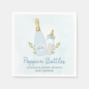 Servilleta De Papel Boy Poppin Botellas Baby Shower Blue