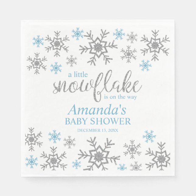 Servilleta De Papel Boy Snowflake Baby Shower Napkins (Anverso)