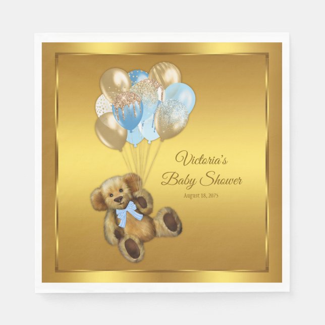 Servilleta De Papel Boy Teddy Bear Baby Shower Napkins (Anverso)