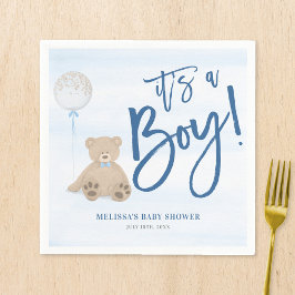 Servilleta De Papel Boy Teddy Bear Blue Balloon Baby Shower