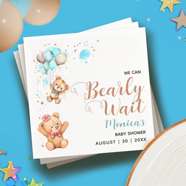 Servilleta De Papel Boy Teddy Bear Podemos Esperar A Baby Shower (Boy Teddy Bear We Can Bearly Wait Baby Shower Napkins)