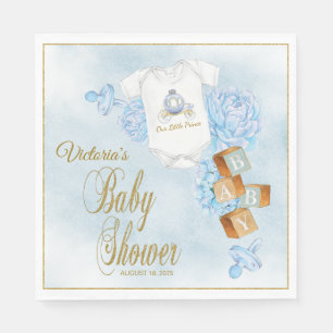 Servilleta De Papel Boy Watercolor Blue Gold Baby Shower Napkins