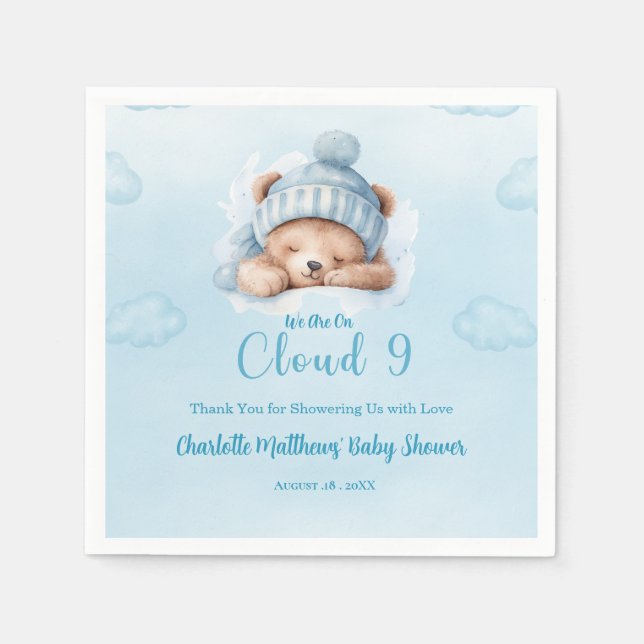 Servilleta De Papel Boys Bear Cloud Nueve 9 Baby Shower (Anverso)