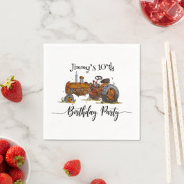 Servilleta De Papel Boys birthday party with antique tractor design