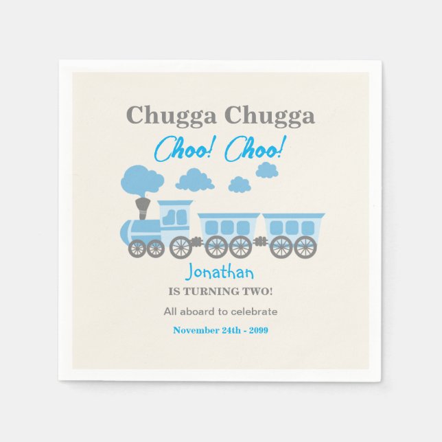 Servilleta De Papel Boys Blue Train Fiesta del segundo cumpleaños (Anverso)