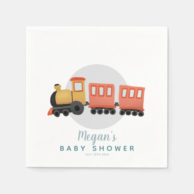 Servilleta De Papel Boys Cute Train Travel Baby Shower (Anverso)