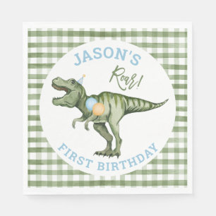Servilleta De Papel Boys Green Stomp Chomp Roar Dinosaurio 1er cumplea