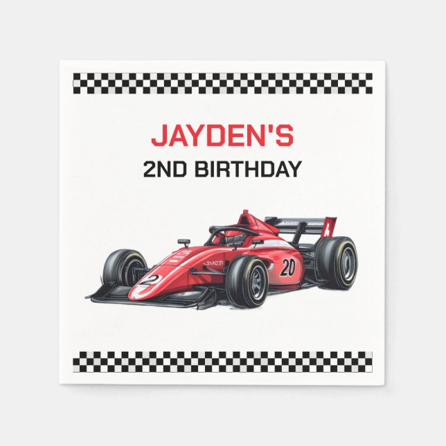 Servilleta De Papel Boys Red Racing Car Birthday Party Napkins (Anverso)