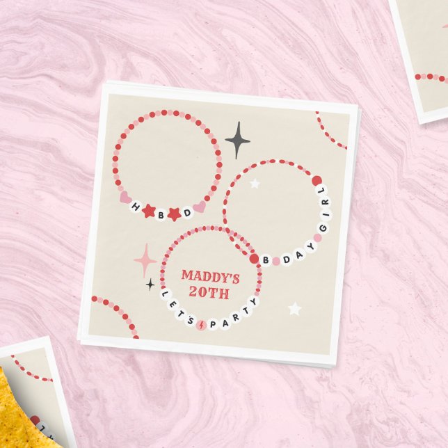 Servilleta De Papel Brazaletes de amistad Cumpleaños Rojo y Rosa (Subido por el creador)