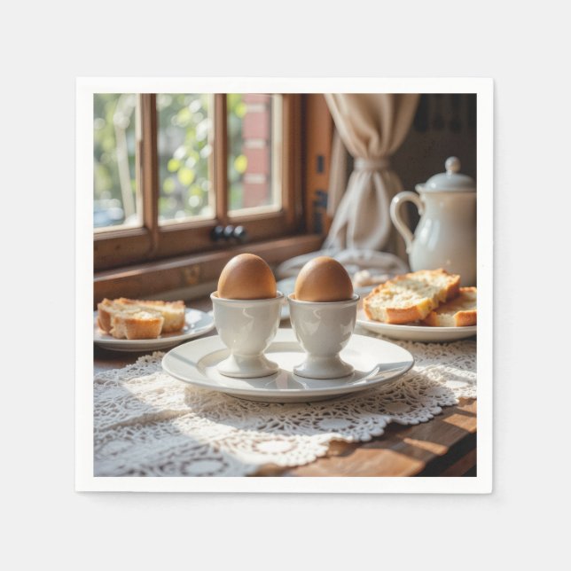 Servilleta De Papel Breakfast Brown Eggs In Egg Cups (Anverso)