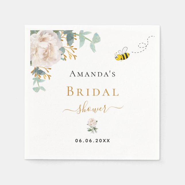 Servilleta De Papel Bridal Shower abeja eucalipto floral vegetación (Anverso)