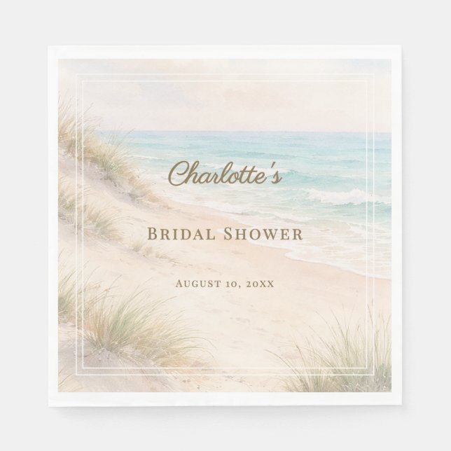 Servilleta De Papel Bridal Shower beach coastal elegant luncheon (Anverso)