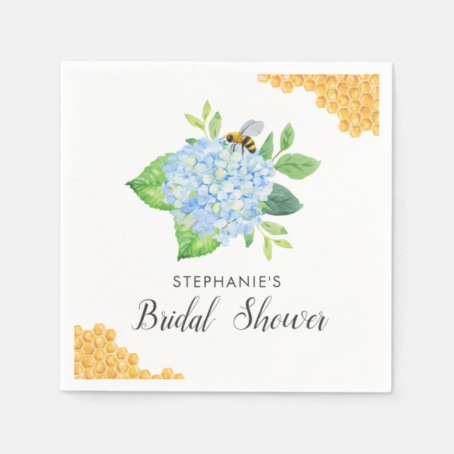 Servilleta De Papel Bridal Shower Brie To Bee Hydrangea Blue Floral (Anverso)