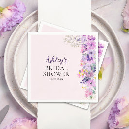 Servilleta De Papel Bridal Shower Invite with Purple Spring Wildflower