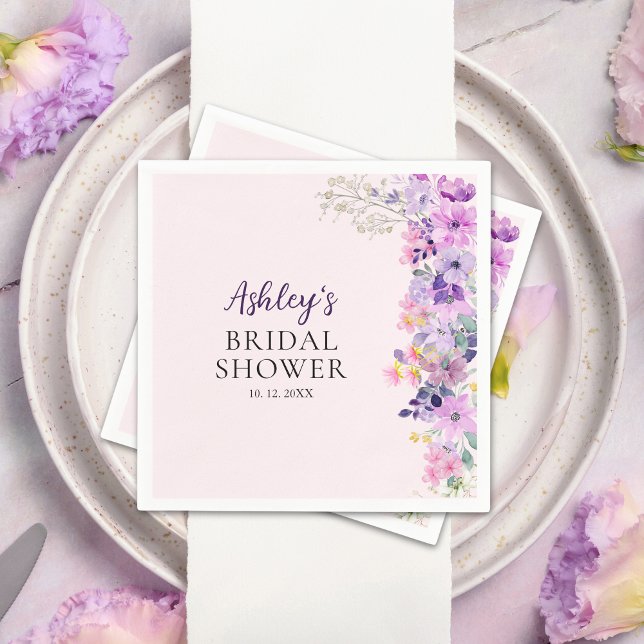 Servilleta De Papel Bridal Shower Invite with Purple Spring Wildflower (Subido por el creador)