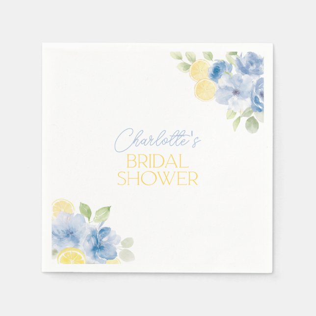 Servilleta De Papel Bridal Shower Napkins Main Squeeze Blue Flowers (Anverso)