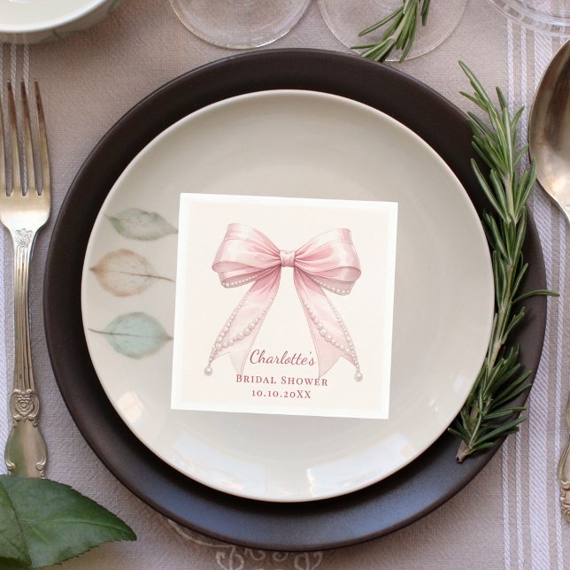 Servilleta De Papel Bridal Shower pink bow cream florals pearls (Subido por el creador)