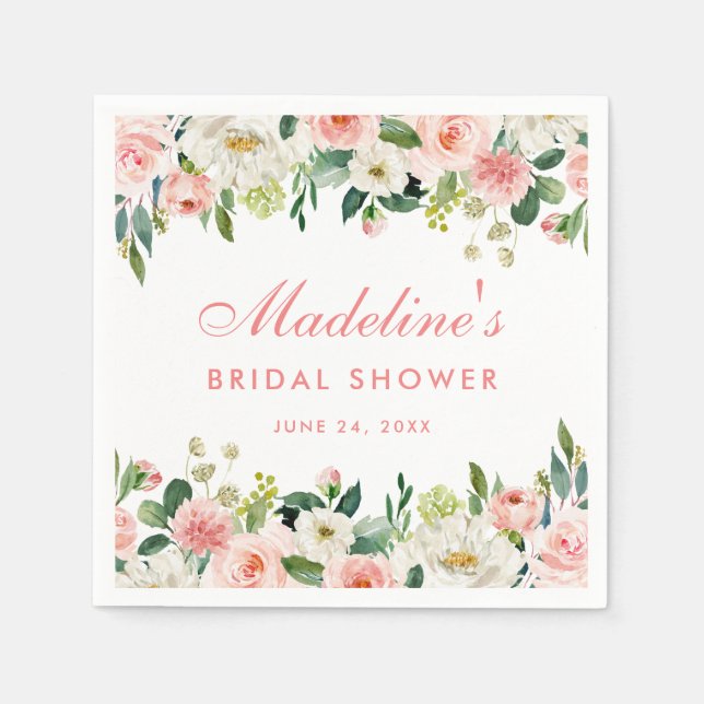 Servilleta De Papel Bridal Shower Pink Rubor Floral (Anverso)