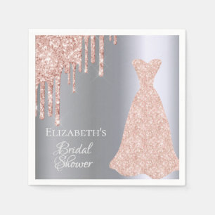 Servilleta De Papel Bridal Shower rosa de plata purpurina de oro gotea