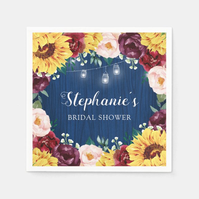 Servilleta De Papel Bridal Shower Sunflower Caer Marina Floral Azul (Anverso)