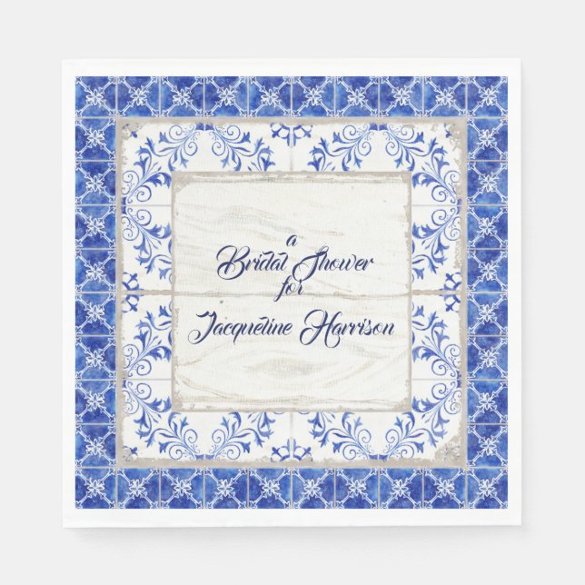 Servilleta De Papel Bridal Shower Tea Luncheon Blue White Farmhouse (Anverso)