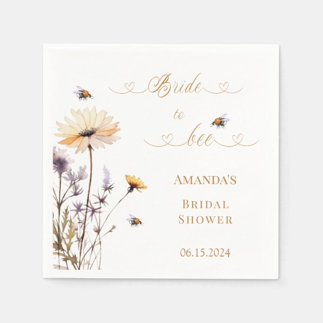 Servilleta De Papel Bridal Shower wildflowers Bride to Bee (Anverso)