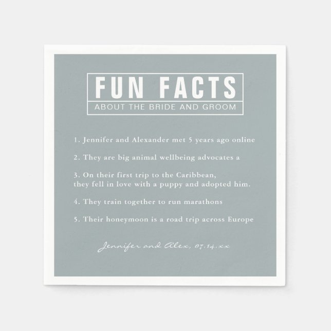 Servilleta De Papel Bride and Groom Fun Fact Duste Blue Paper (Anverso)