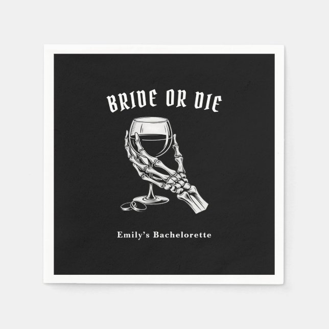 Servilleta De Papel Bride Or Die Gothic Skeleton Bachelorette Party (Anverso)