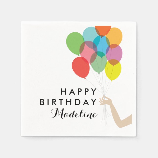 Servilleta De Papel Bright Balloons Personalizadas Napkins Happy Birth (Anverso)