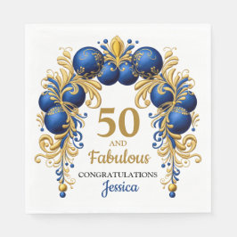 Servilleta De Papel Bright Blue and Flat Gold Birthday Party