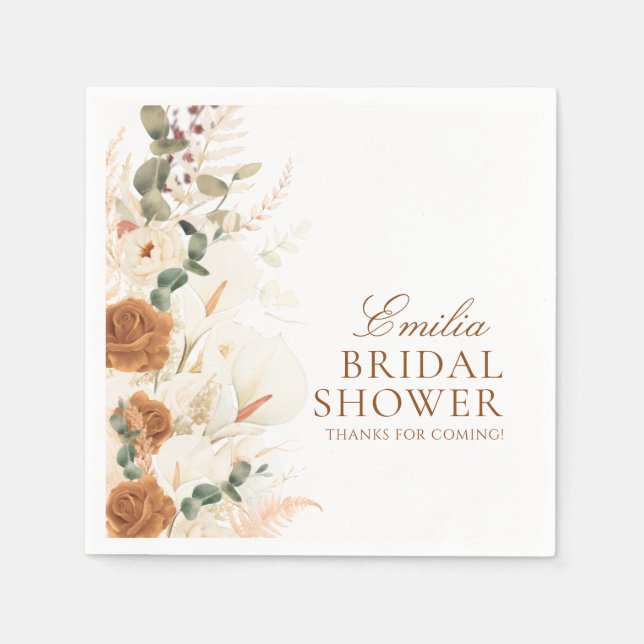 Servilleta De Papel Bright Boho Terracotta Floral Bridal Shower (Anverso)