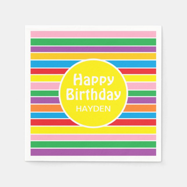 Servilleta De Papel Bright Colorful Rainbow Striped Custom Birthday (Anverso)