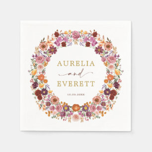 Servilleta De Papel Bright Fall Wildflower Garden Wreath Boda
