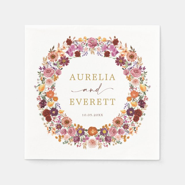 Servilleta De Papel Bright Fall Wildflower Garden Wreath Boda (Anverso)