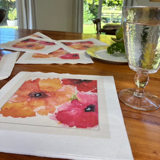 Servilleta De Papel Bright Floral Watercolor Napkin (Bright watercolor poppy napkin for stylish entertaining and garden-party tables.)