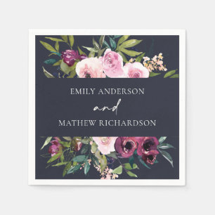 SERVILLETA DE PAPEL BRIGHT NAVY RUBOR BURGUNDY FLORAL BUNCH BODA