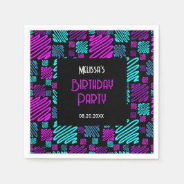 Servilleta De Papel Bright Neon Purple Blue Geometric Birday