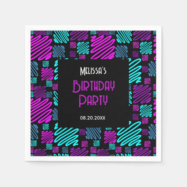 Servilleta De Papel Bright Neon Purple Blue Geometric Birday (Anverso)