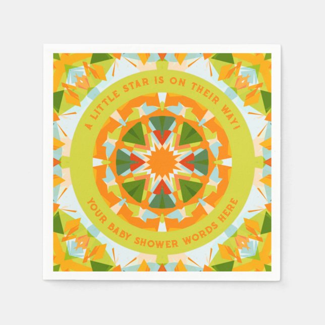 Servilleta De Papel Bright Orange Playful Green Fun Star Baby Shower (Anverso)
