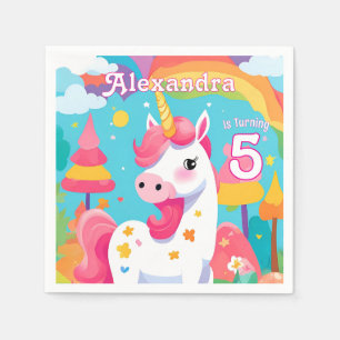 Servilleta De Papel Bright Pink Cute Unicorn Cumpleaños
