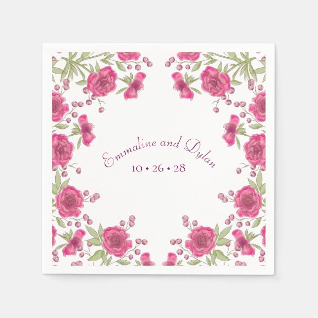 Servilleta De Papel Bright Pink Rose Wedding (Anverso)