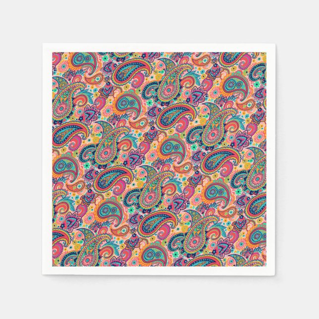 Servilleta De Papel Bright Rainbow Paisley (Anverso)