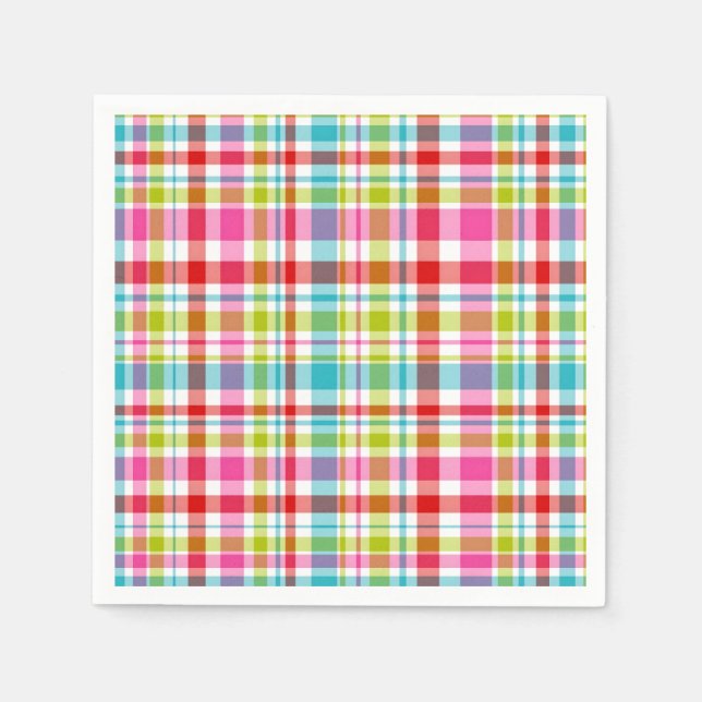 Servilleta De Papel Bright Rainbow Plaid Checkered Pattern Paper (Anverso)