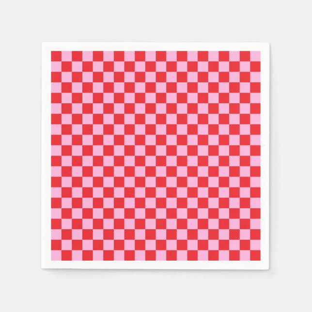 Servilleta De Papel Bright Red and Light Pink Checkered (Anverso)