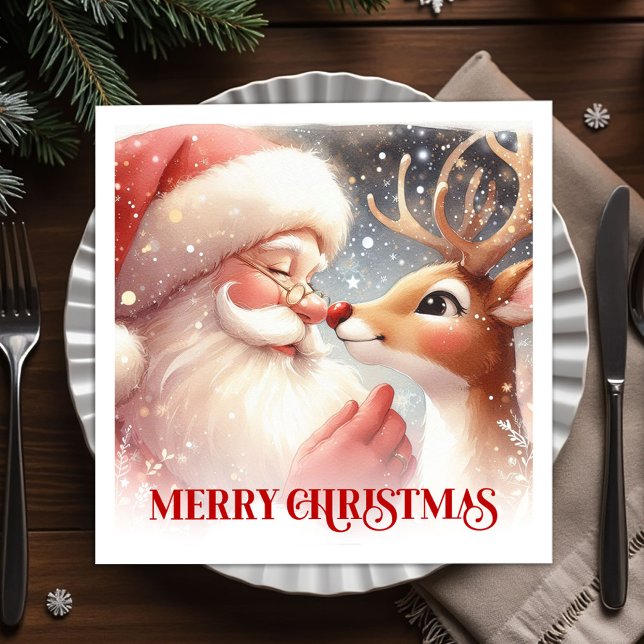 Servilleta De Papel Bright Santa Rudolph Christmas Table Napkins (Bright Santa Rudolph Christmas Table Napkins)