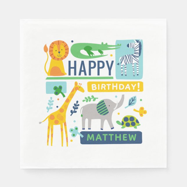 Servilleta De Papel Bright Zoo Jungle Animals Birthday 6.5" NAPKINS (Anverso)