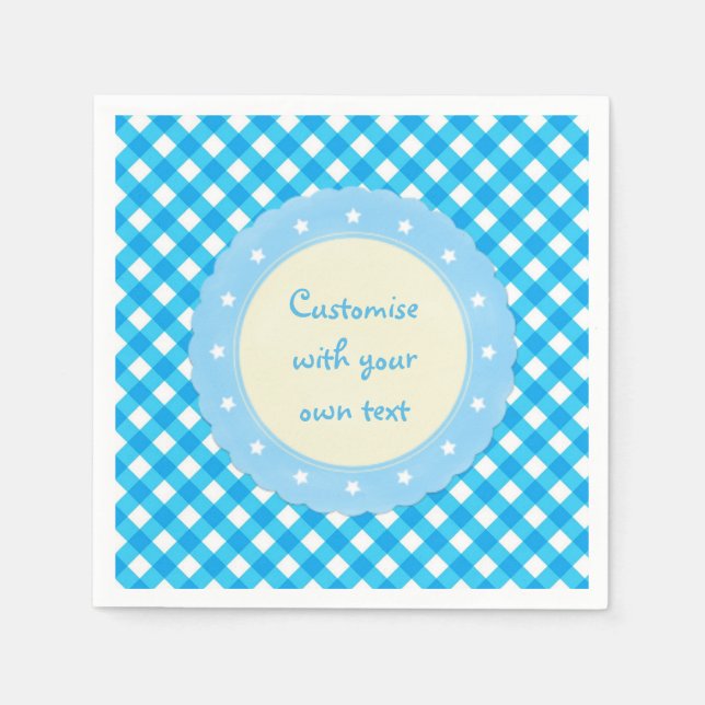Servilleta De Papel Brillante Blue Gingham Personalizado Textos (Anverso)