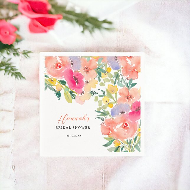 Servilleta De Papel Brillante boho jardín floral fiesta de compromiso (Bright bold boho garden floral bridal shower napkins)